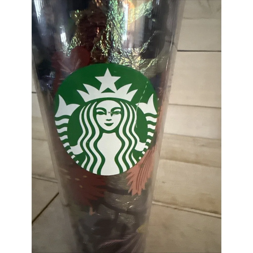 Starbucks Tumbler Rising Floral Foil Leaves Autumn 24oz Venti Cold Cup 2021 New - Picture 3 of 7
